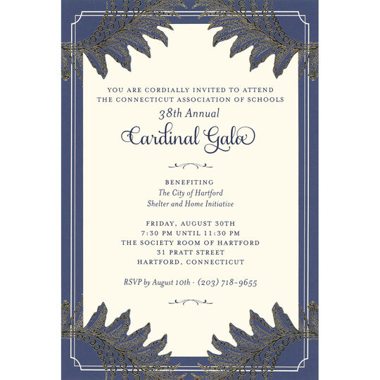 Navy and Gold Fern Die-cut Frame Invitations